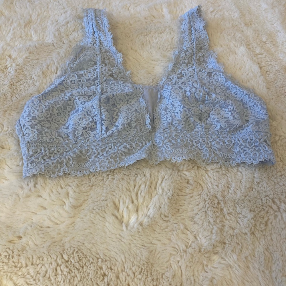 Aerie Eyelash Lace Plunge Wireless Bralette (No Pads) Light Blue Women’s XL